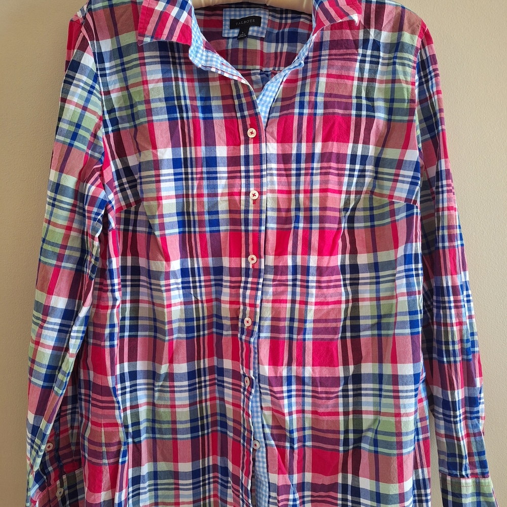 Talbots Multicolor Plaid Button Down Shirt